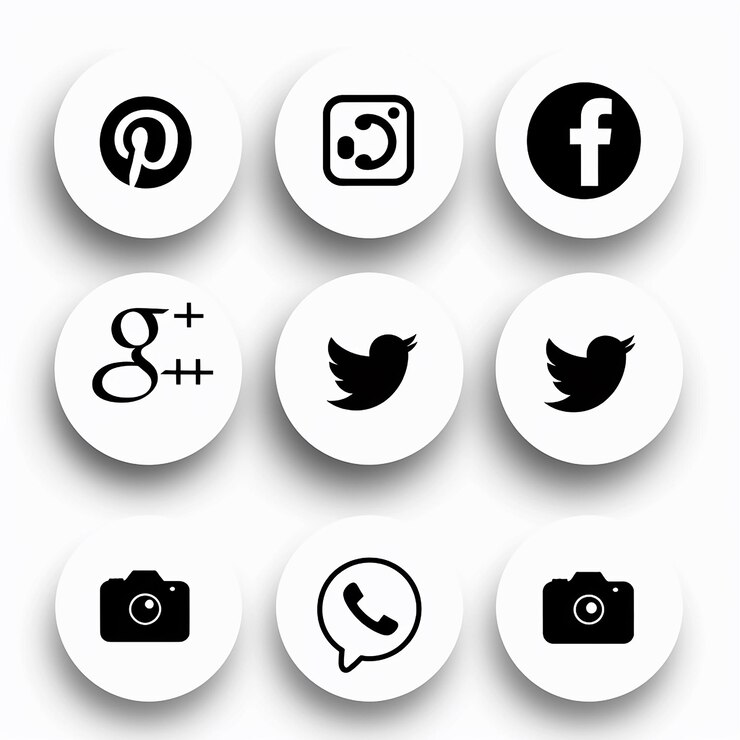 Foto semplici icone di social media in bianco e nero
