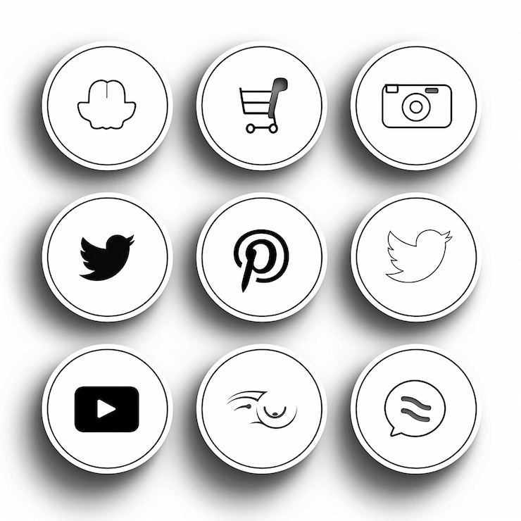 Foto semplici icone di social media in bianco e nero