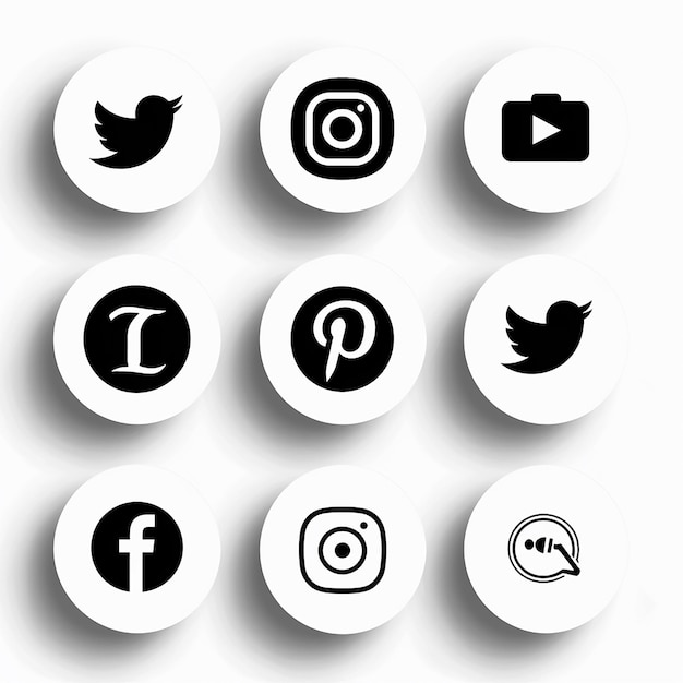 semplici icone di social media in bianco e nero
