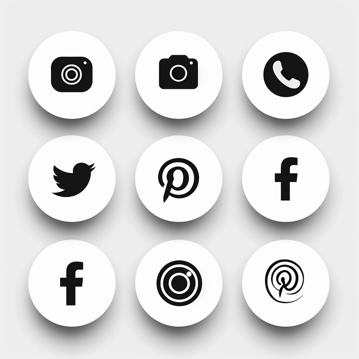 Foto semplici icone di social media in bianco e nero