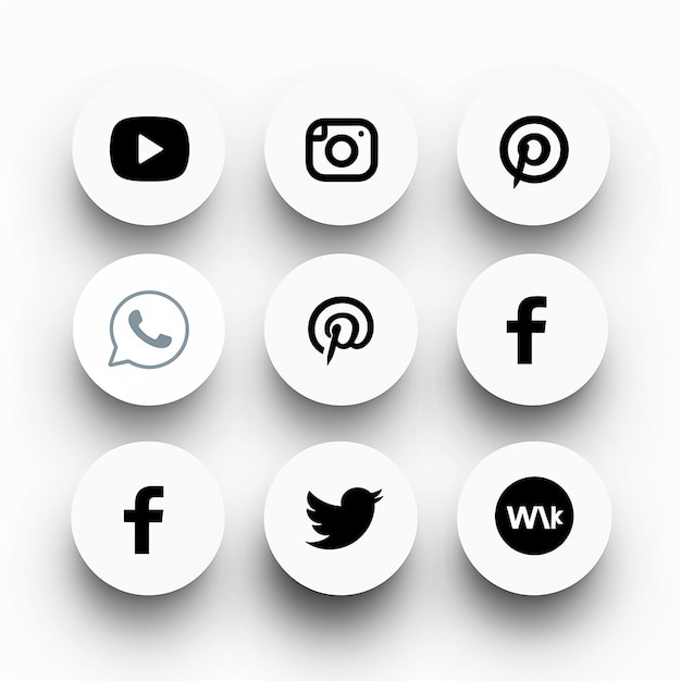 semplici icone di social media in bianco e nero