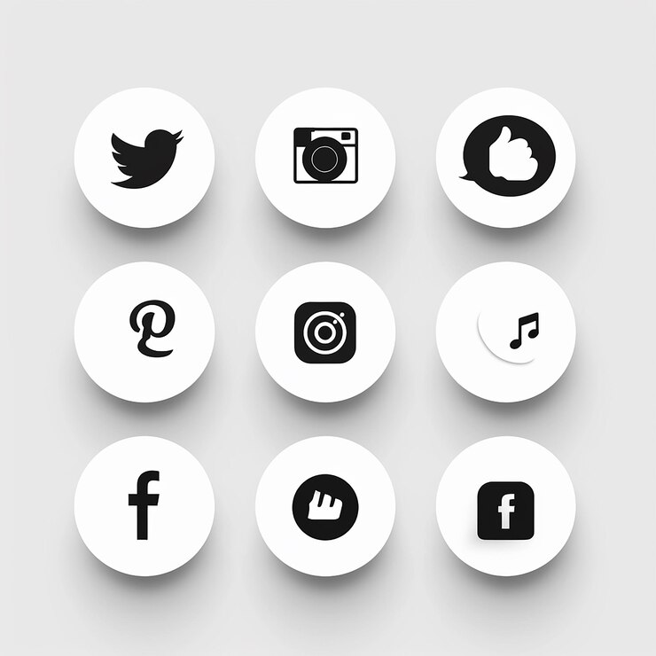 Foto semplici icone di social media in bianco e nero