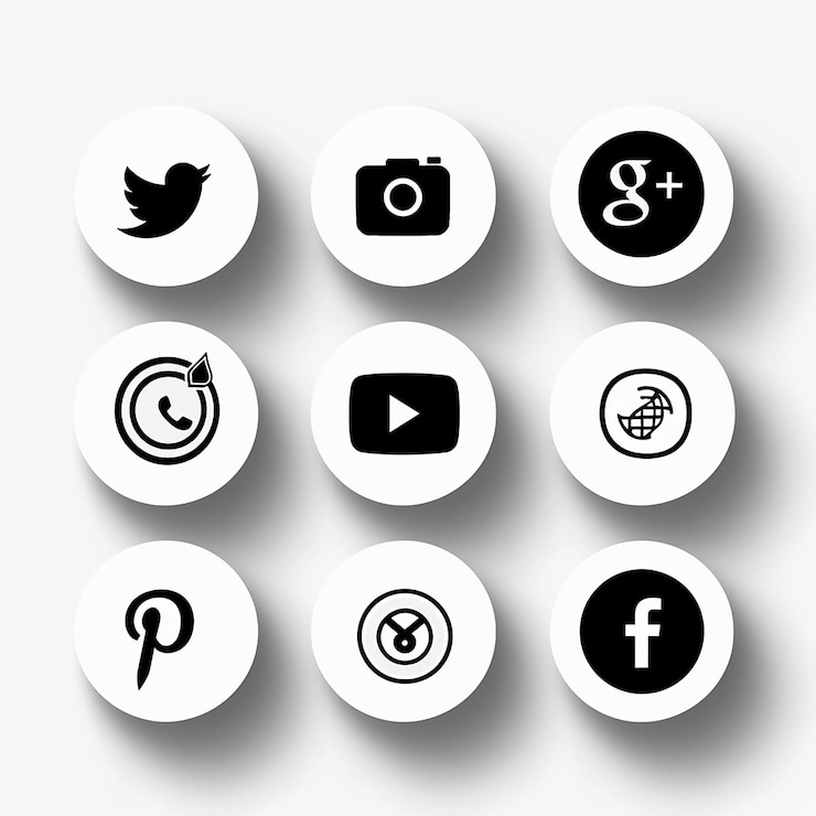 Foto semplici icone di social media in bianco e nero
