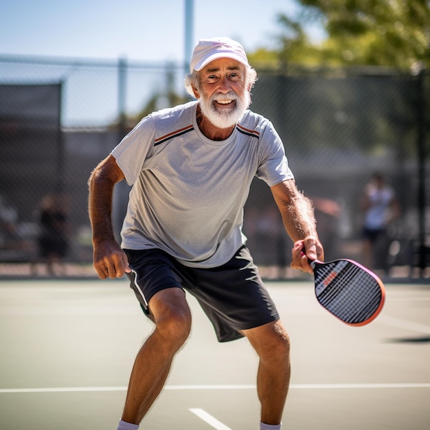 Senior che gioca a pickleball