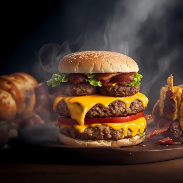 Sensazione calda di hamburger con formaggio fuso e carne tenera