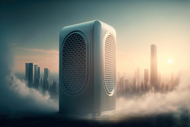 Sensore di inquinamento atmosferico e purificatore di smog in città AI generativa