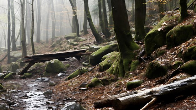 Sentiero della foresta nebbiosa