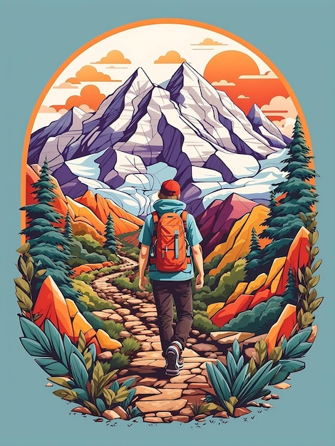 Sentiero di escursione attraverso lo sfondo delle montagne