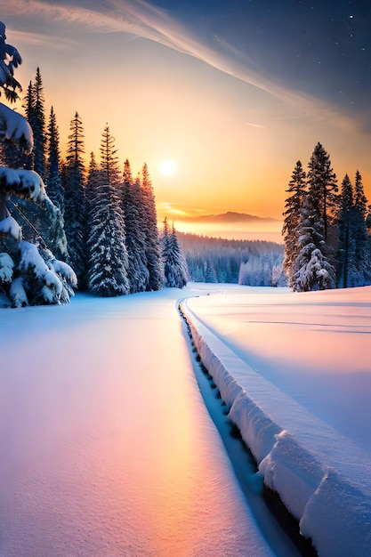 sentiero innevato illuminato in un parco in una fredda notte invernale Aspetto realistico ad alta risoluzione Ultra HD