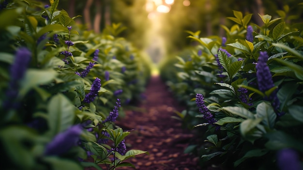 sentiero nella foresta con fiori viola
