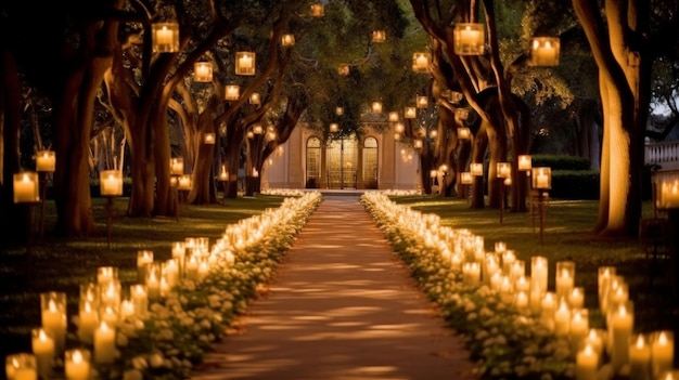 Sentiero romantico a lume di candela generato dall'AI