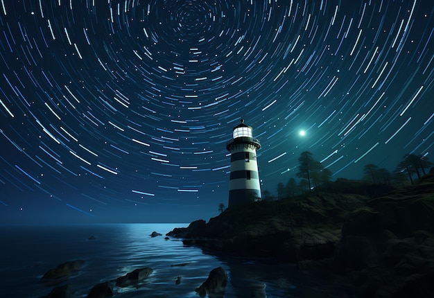 Sentinella stellata che cattura il faro sotto la volta celeste