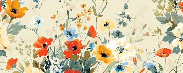 Senza fine modello di antiquate illustrazioni floreali fiori selvatici misti