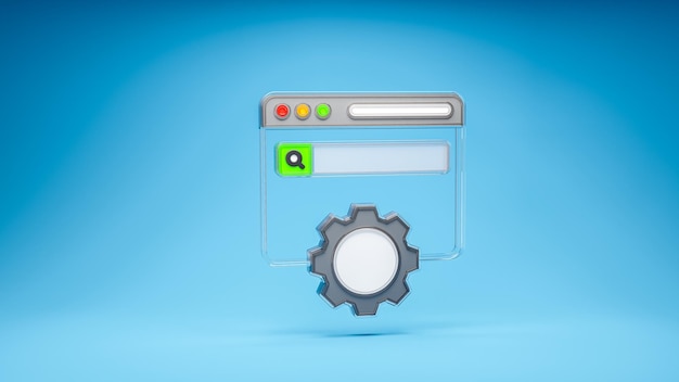 seo website optimization website browser search engine optimization symbol 3d icon in blue background 3d rendering