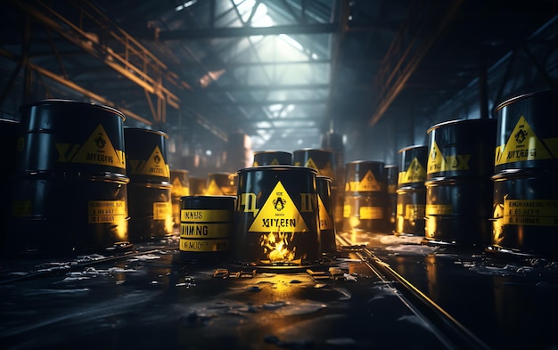 Serbatoi di stoccaggio radioattivi con avvertenza per sostanza chimica