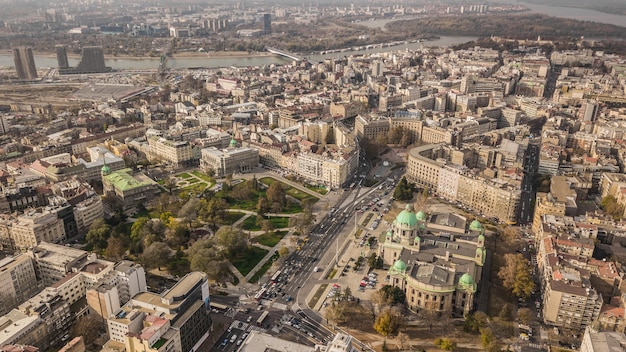 Serbia, Belgrado. Novembre 2018 - Centro città di Belgrado. Vista aerea