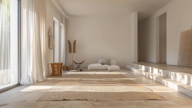 Serena camera da letto minimalista in tonalità pesca Composizione degli interni in una casa di lusso