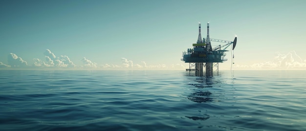 Serena piattaforma petrolifera offshore in bilico su acque calme sotto un cielo limpido che significa energia e tranquillità