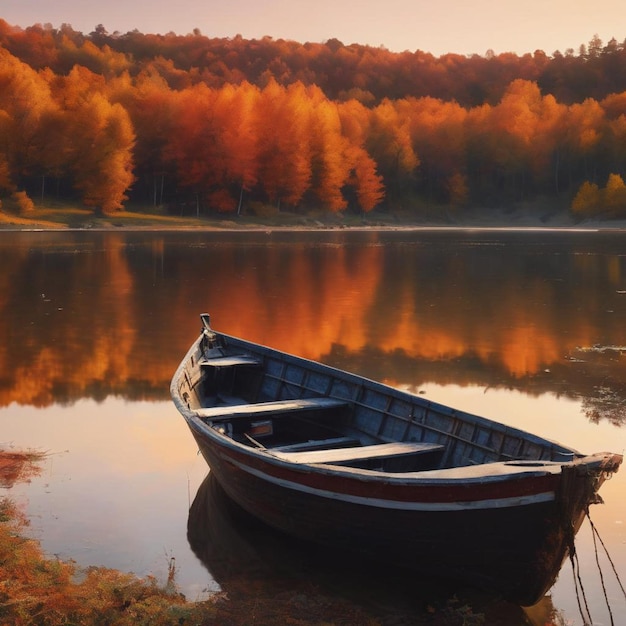 Serena scena autunnale con una barca sul lago