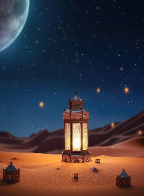 Serenata della luna crescente Illustrazione fotografica minimalista per la celebrazione di Eid Mubarak