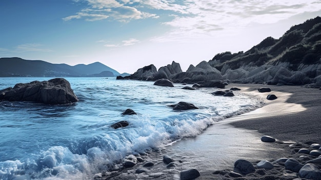 Serene acque blu che lambiscono la riva