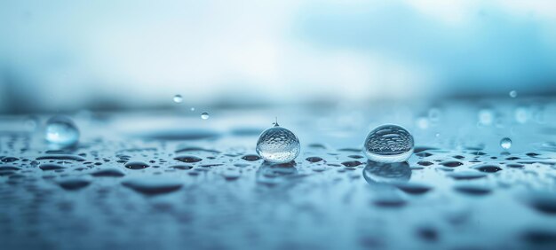 Serene gocce d'acqua che luccicano sulla superficie blu