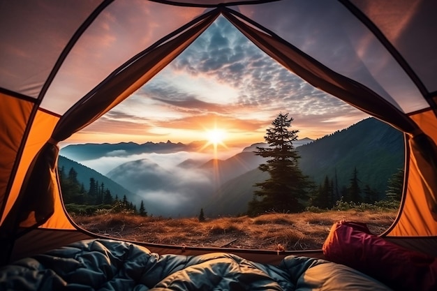 Serene Landscape View Tent Camping Generative AI