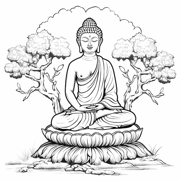 Serene Monochrome Una foto in bianco e nero di Buddha per colorare