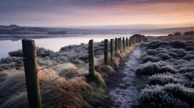 Serene Morning Stone Fence vicino all'estuario inglese