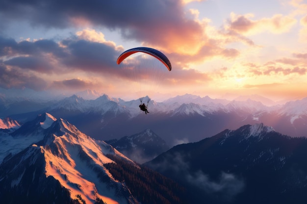 Serene Paragliders montagne sullo sfondo del tramonto Generate Ai