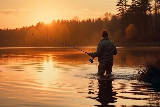 Serene Sunrise Una caccia dei pescatori per il picco e la carpa nel deserto