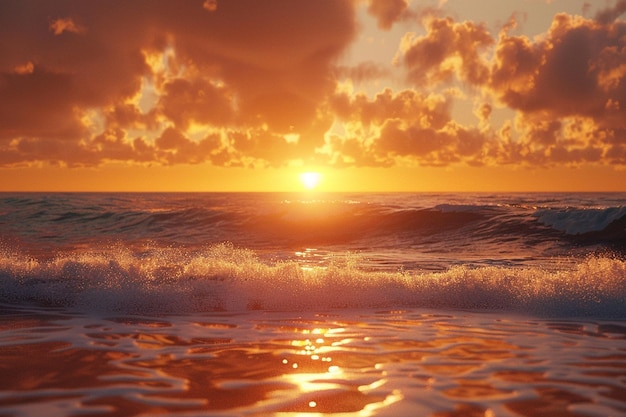 Sereni tramonti sulla spiaggia con cieli arancione fiammeggiante octano