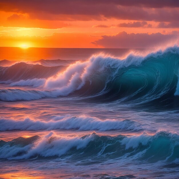 Serenità al tramonto Le onde dell'oceano si schiantano sulla riva