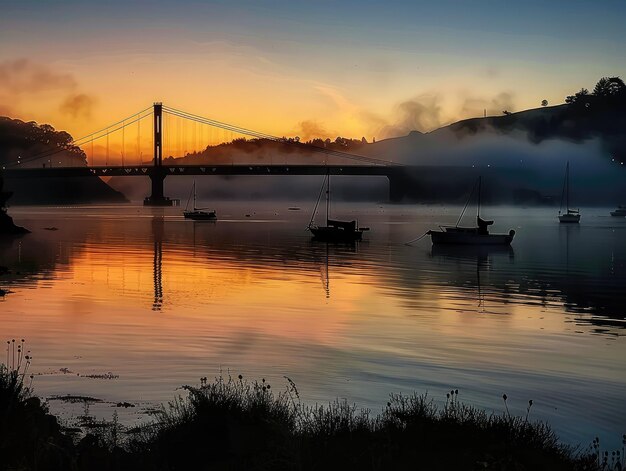 Serenità all'alba sul ponte sospeso