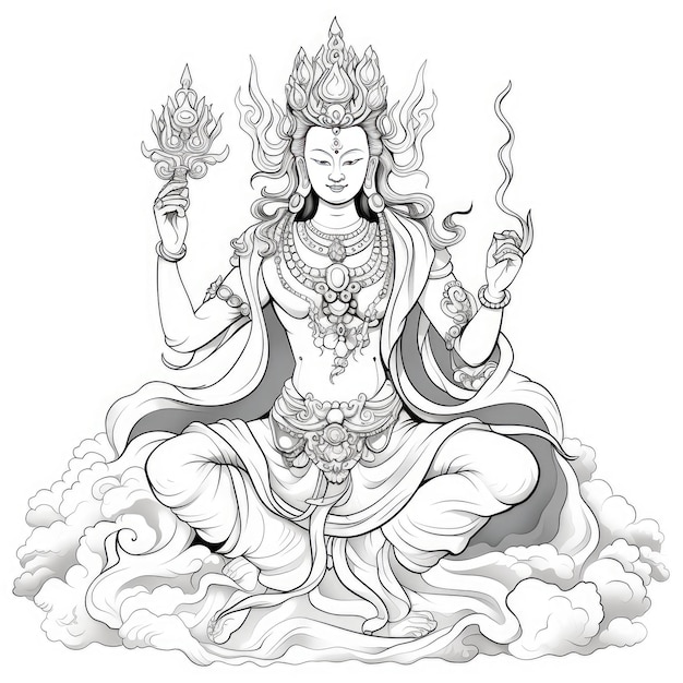 Serenità bianca e nera La splendida statua di Manjushri che tiene la spada