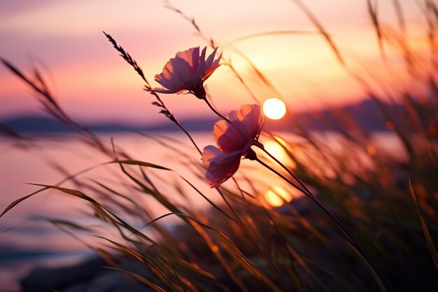 Serenità fotografica fiori tramonto unità armonia e calma intrecciate