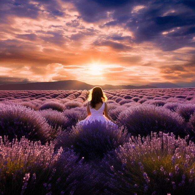 Serenità in un campo di lavanda che si estende verso