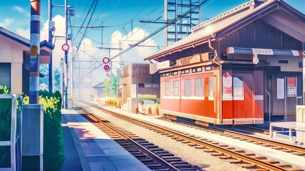 Serenità in una stazione ferroviaria di una città giapponese Un'esperienza di fumetti anime Lofi in mezzo a un'architettura accogliente
