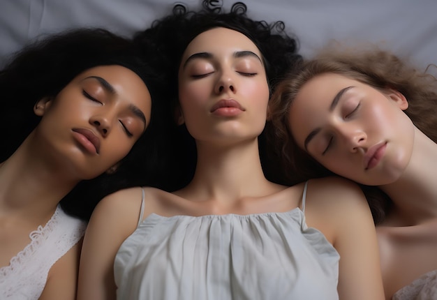 Serenità nel sonno Tre adorabili donne che sognano pacificamente