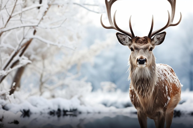 Serenità nevosa un cervo in un tranquillo paesaggio nevoso invernale