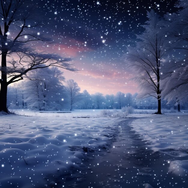 Serenità notturna Paesaggio invernale con alberi coperti di neve e cielo stellato Per Social Media Post Siz
