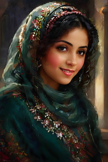 Serenità radiosa che abbraccia il bel sorriso timido della donna araba