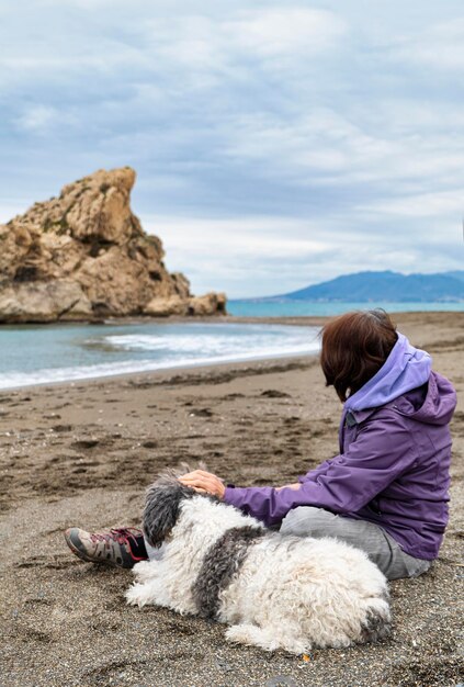 Serenità sulla riva con l'animale domestico