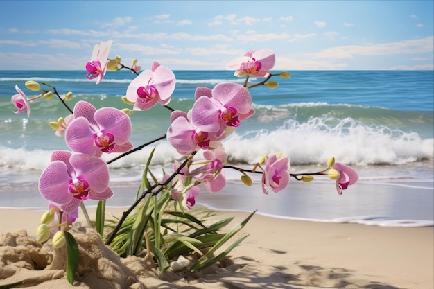 Serenità sulla spiaggia estiva adornata da orchidee