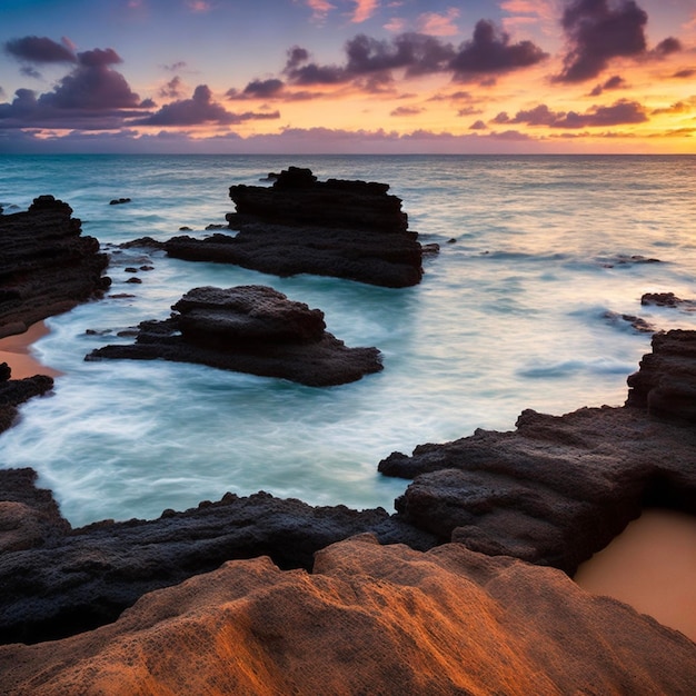 Serenity ha svelato il tramonto potenziato a Queen039s Bath Kauai Hawaii Majestic Rock Formations and Sea