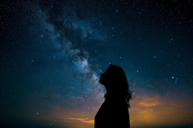 Sereno Astronomo cielo stellato donna notte Generate Ai