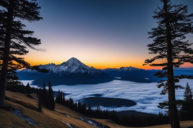 Sereno tramonto di montagna Un paesaggio maestoso inondato dal calore del crepuscolo