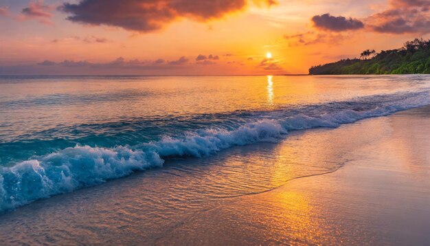 Sereno tramonto sulla spiaggia tropicale