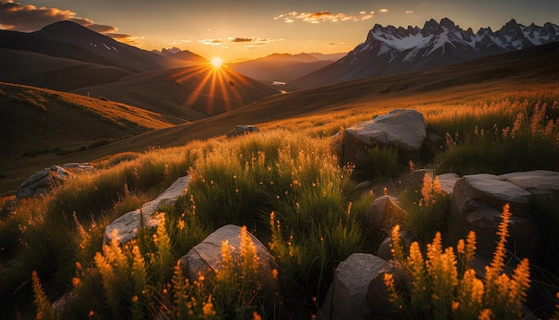 Sereno tramonto sulle maestose montagne