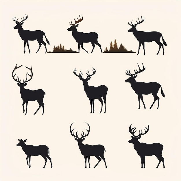 Serie di logo Deer Silhouette Elegante iconografia americana in nero chiaro e beige